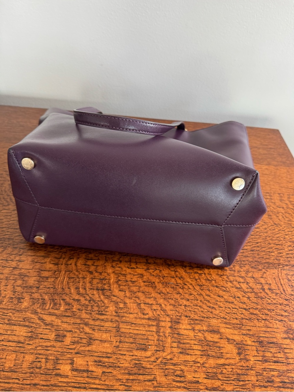 Michael Kors Mott Leather Tote with Gold MK Logo - Eggplant - Picture 7 of 12